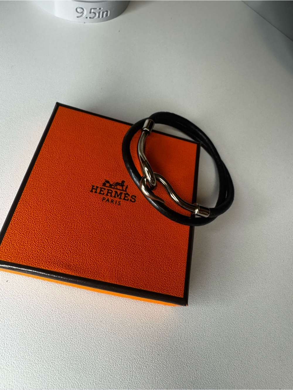 Hermes Black Leather Double-Wrap Bracelet with Silver Hardware